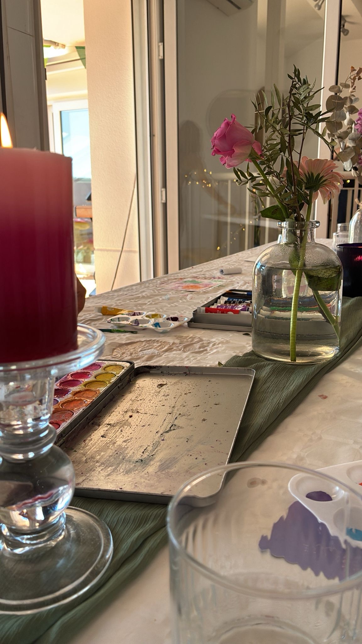 Soul Resets watercolour painting evening with candles and flowers